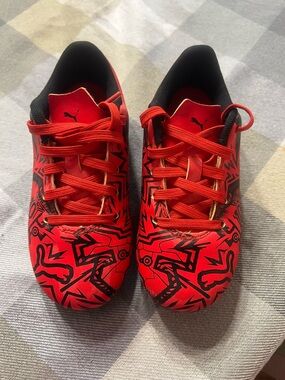 Puma Kids Red and Black Graphic Soccer Sneakers